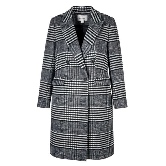 Ann Taylor LOFT Plaid Wool Double Breasted Coat Black White Size M - Picture 3 of 12